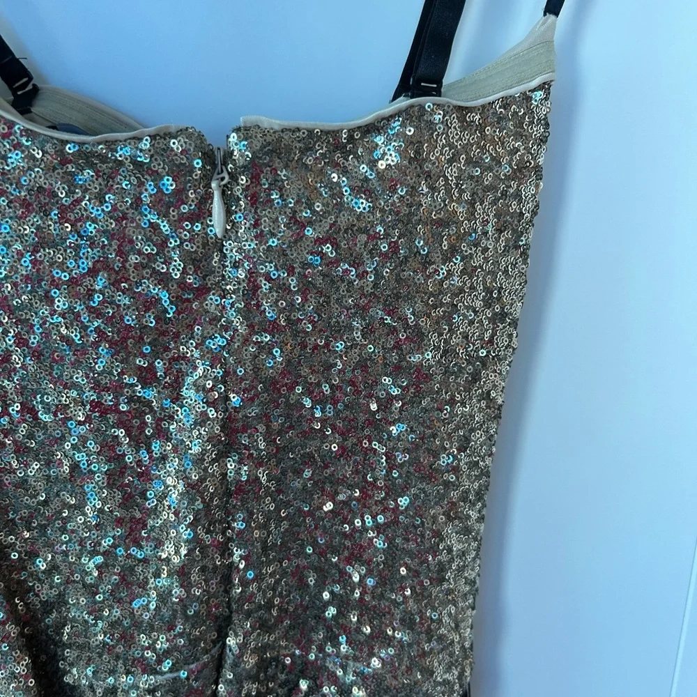 Gold Sequin Strapless Jumpsuit - Picture 12 of 15